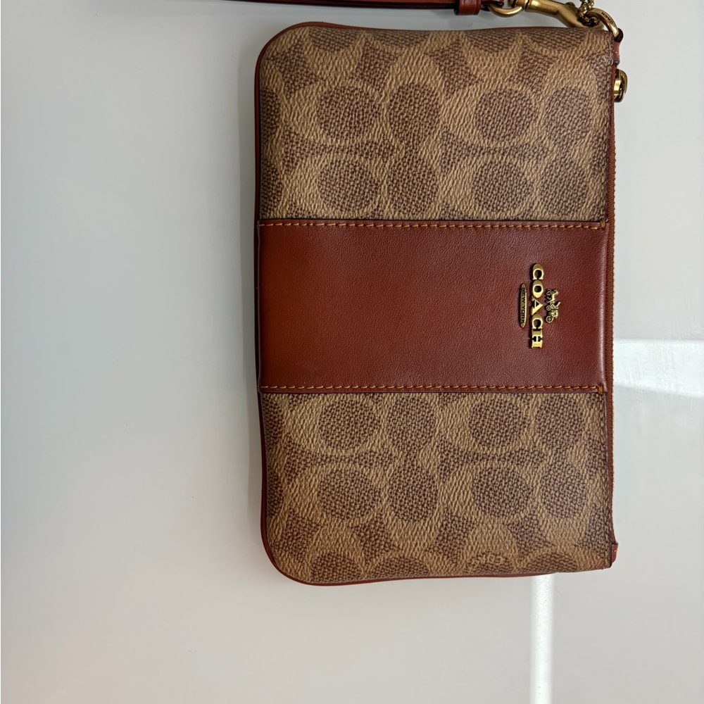 Coach Signature Brown and Tan Clutch